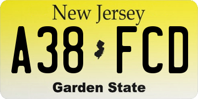 NJ license plate A38FCD