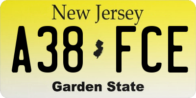 NJ license plate A38FCE