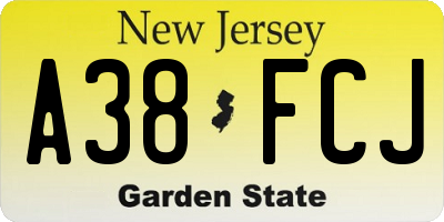NJ license plate A38FCJ