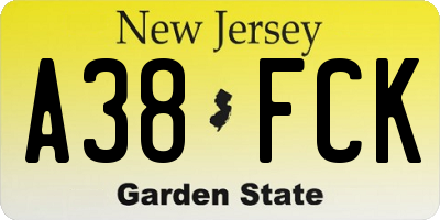 NJ license plate A38FCK