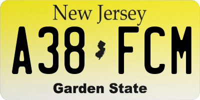 NJ license plate A38FCM