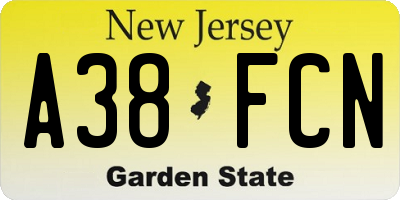 NJ license plate A38FCN