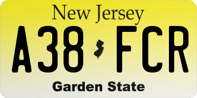 NJ license plate A38FCR