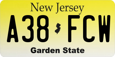 NJ license plate A38FCW