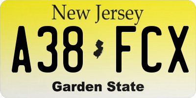 NJ license plate A38FCX