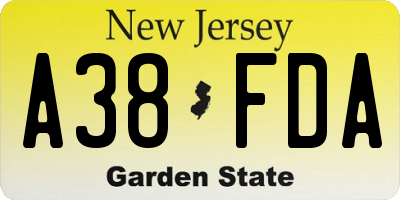NJ license plate A38FDA