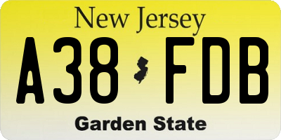 NJ license plate A38FDB