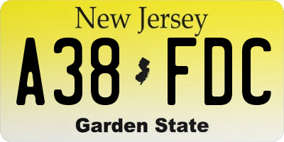 NJ license plate A38FDC
