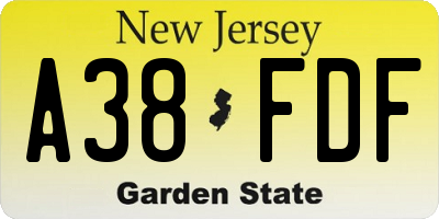 NJ license plate A38FDF