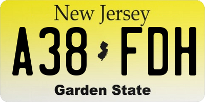 NJ license plate A38FDH