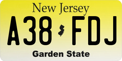 NJ license plate A38FDJ
