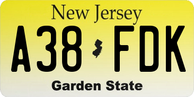 NJ license plate A38FDK