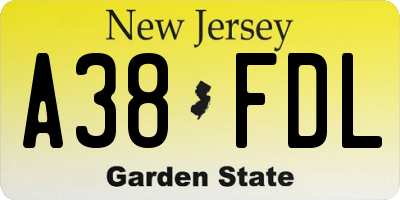 NJ license plate A38FDL
