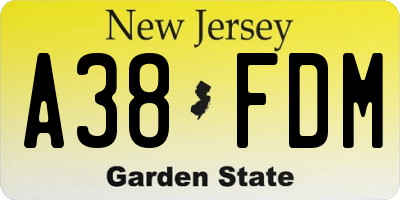 NJ license plate A38FDM
