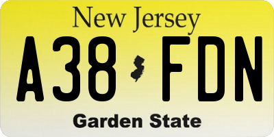 NJ license plate A38FDN