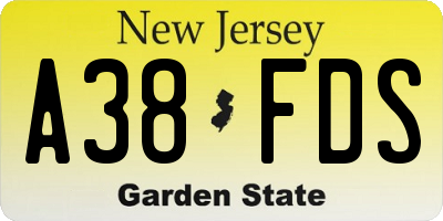 NJ license plate A38FDS