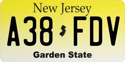 NJ license plate A38FDV