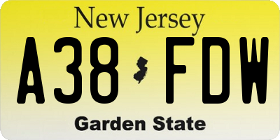 NJ license plate A38FDW