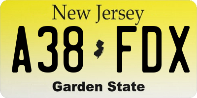 NJ license plate A38FDX