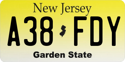 NJ license plate A38FDY