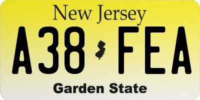 NJ license plate A38FEA