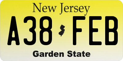 NJ license plate A38FEB