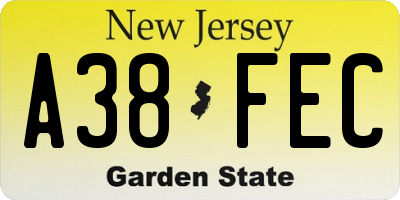 NJ license plate A38FEC