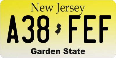 NJ license plate A38FEF