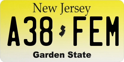 NJ license plate A38FEM