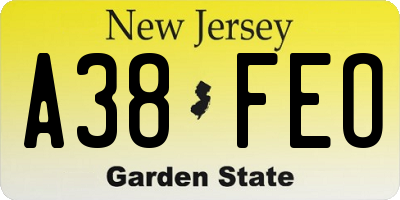 NJ license plate A38FEO