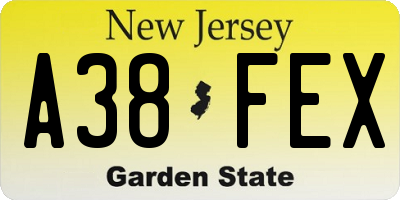 NJ license plate A38FEX