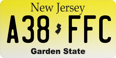 NJ license plate A38FFC