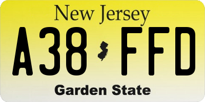 NJ license plate A38FFD