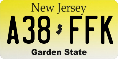 NJ license plate A38FFK