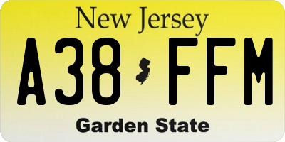 NJ license plate A38FFM