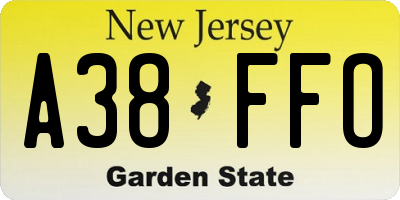 NJ license plate A38FFO