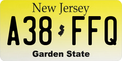 NJ license plate A38FFQ