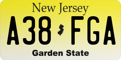 NJ license plate A38FGA