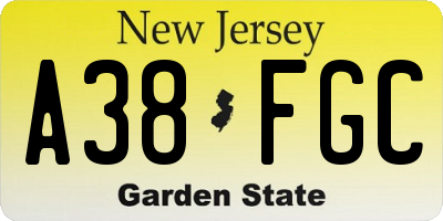 NJ license plate A38FGC