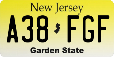 NJ license plate A38FGF
