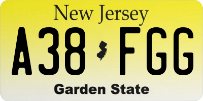 NJ license plate A38FGG