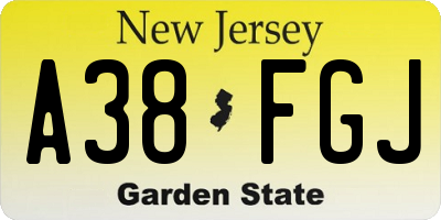 NJ license plate A38FGJ