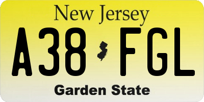 NJ license plate A38FGL