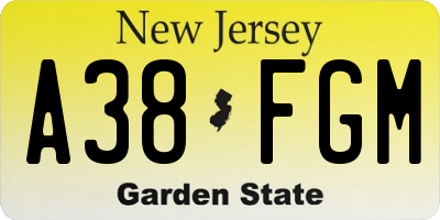 NJ license plate A38FGM