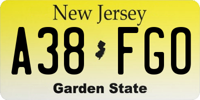 NJ license plate A38FGO