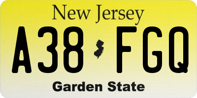 NJ license plate A38FGQ