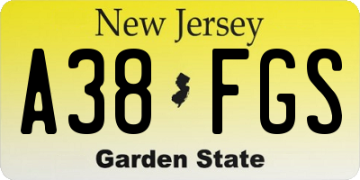NJ license plate A38FGS