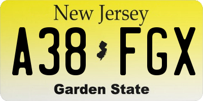 NJ license plate A38FGX