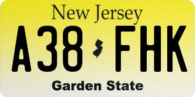 NJ license plate A38FHK