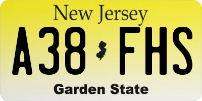 NJ license plate A38FHS